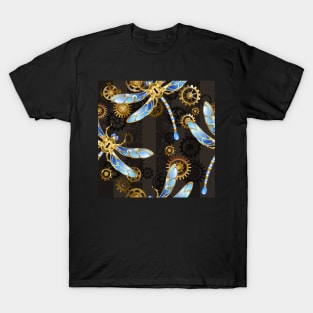 Steampunk Seamless with Mechanical Dragonflies T-Shirt
